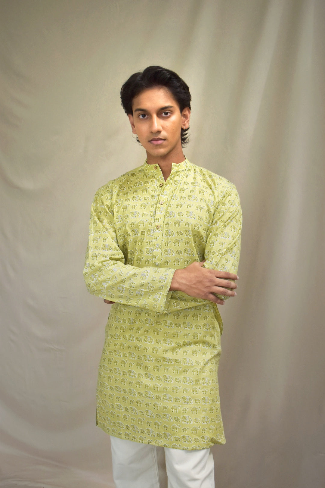Olive Elephant Camel Print Kurta