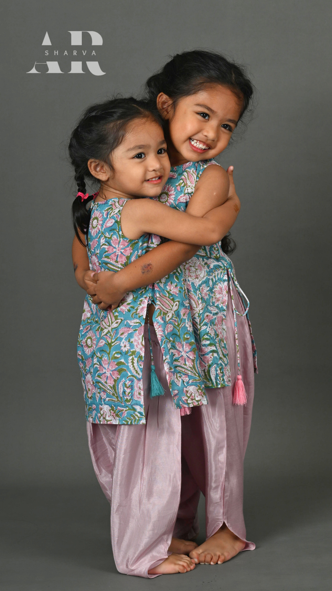 Turquoise Floral Kurta and Lilac Dhoti Pants Set