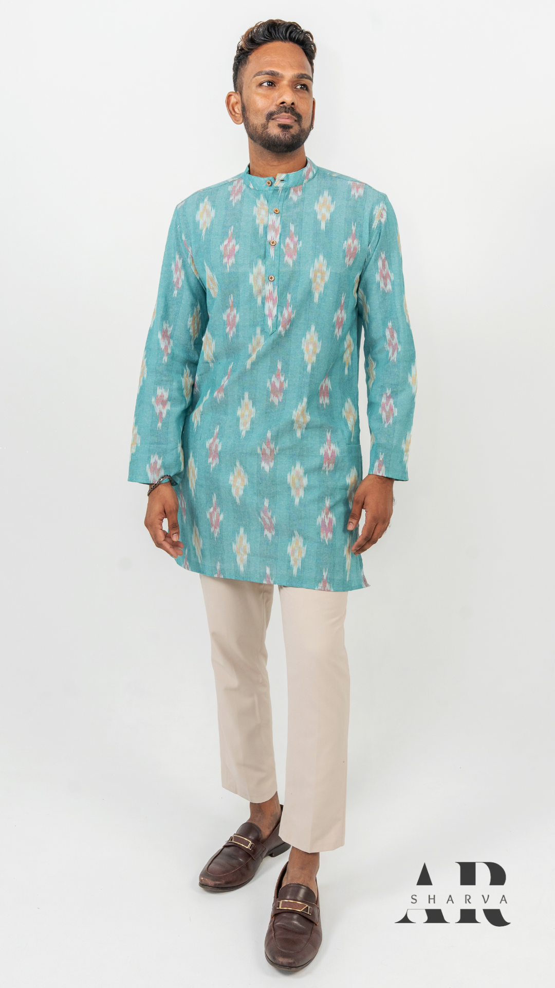 Aqua Multi‑Colour Ikat Kurta