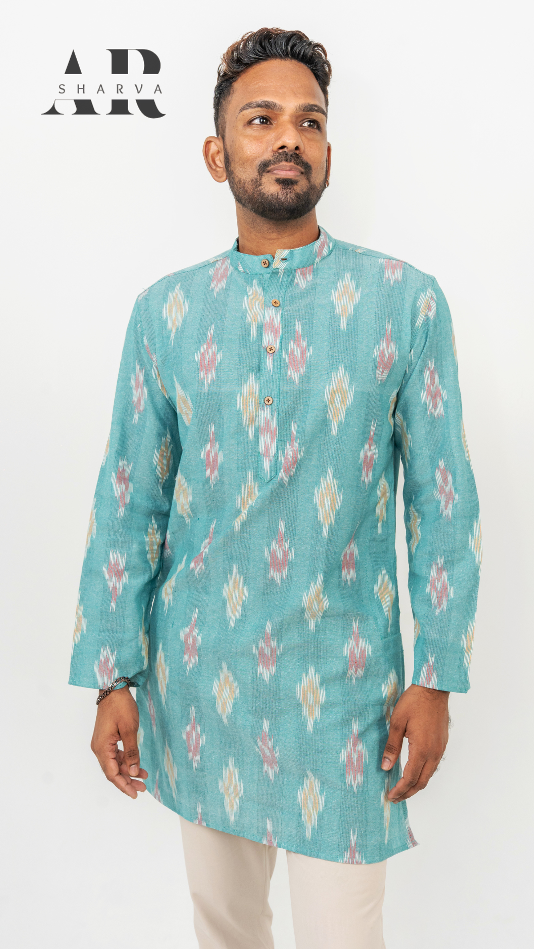 Aqua Multi‑Colour Ikat Kurta