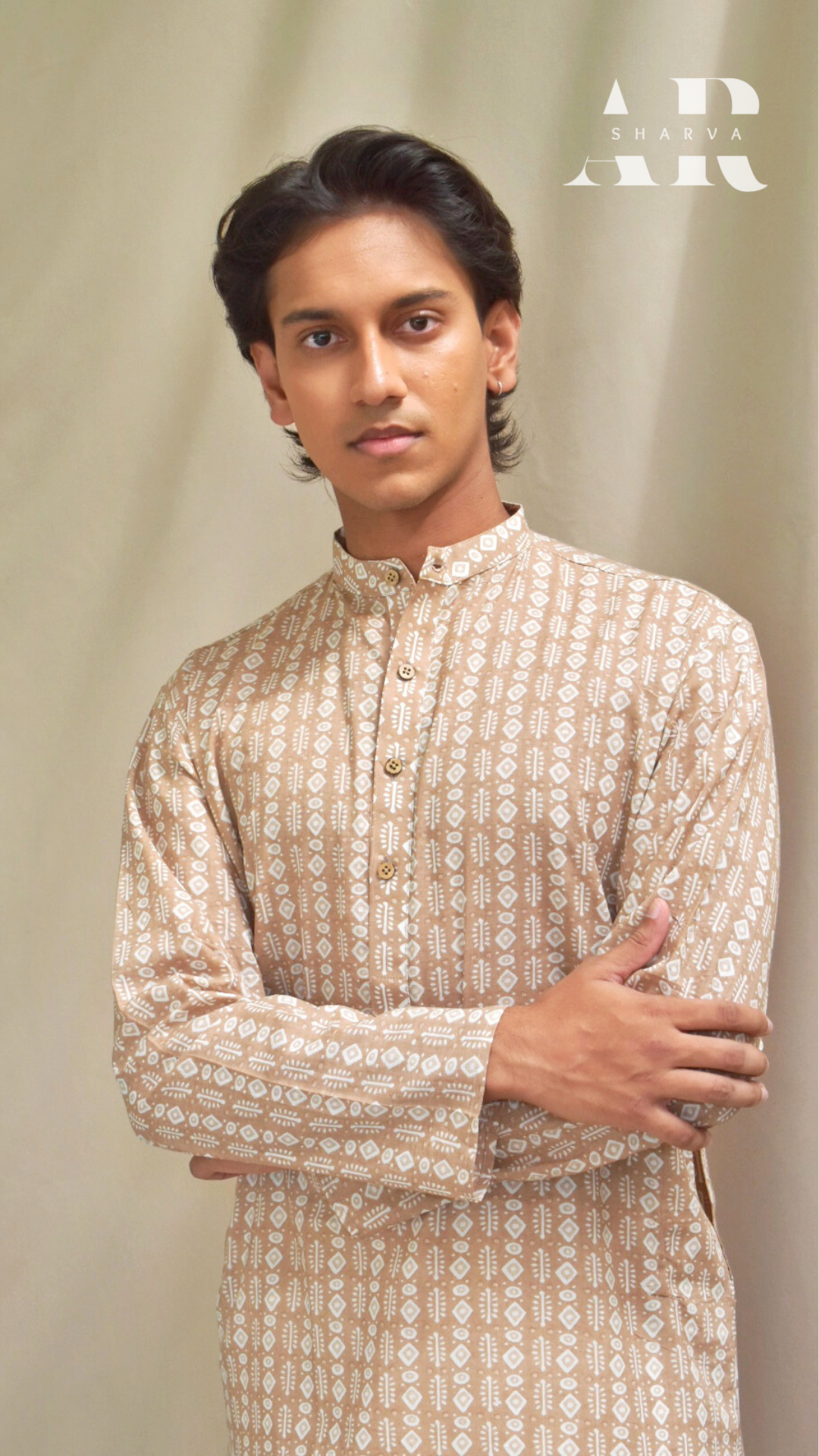 Beige Handblock Cotton Kurta