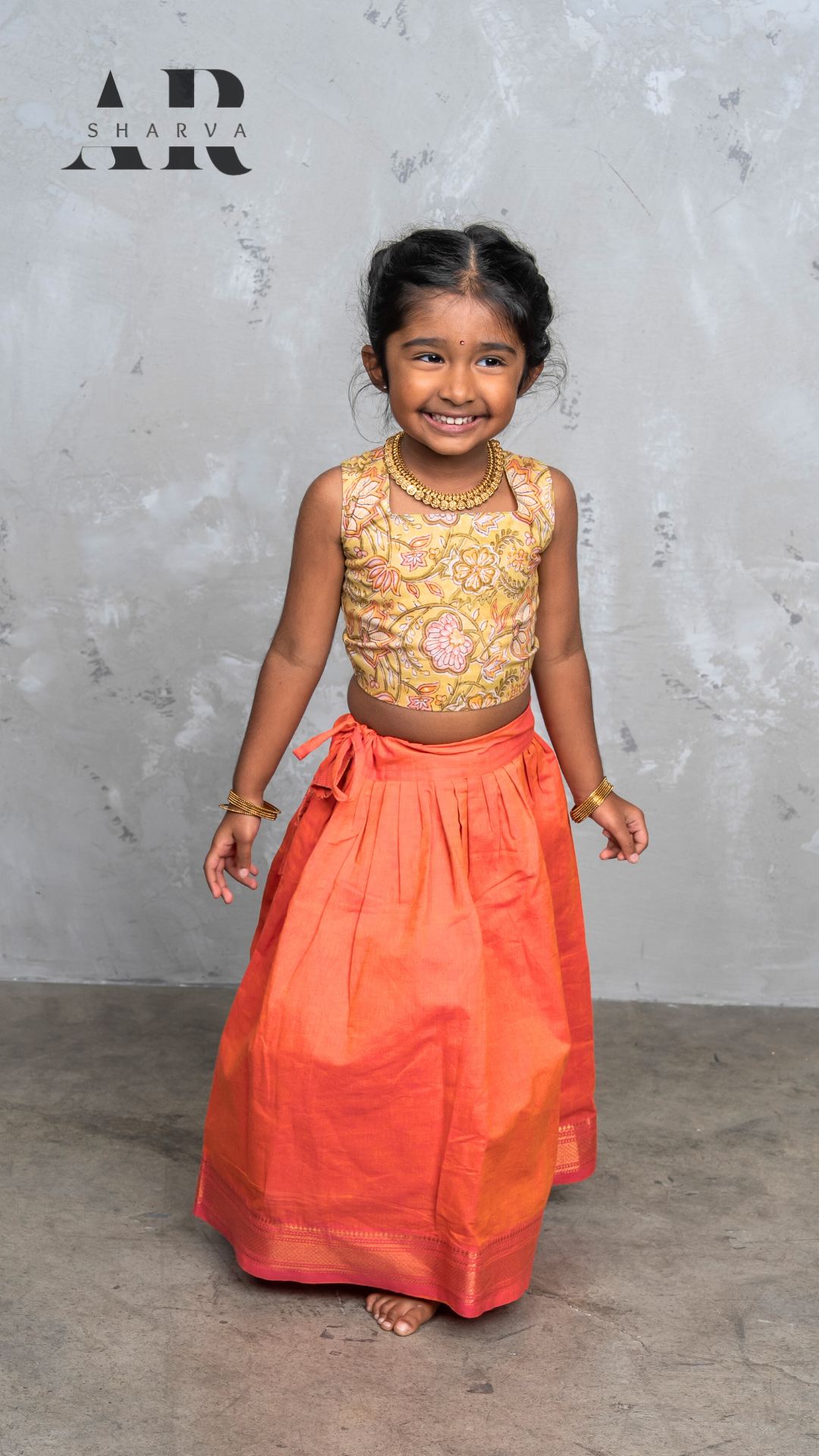 Olive Florals & Tangerine Pavadai Set