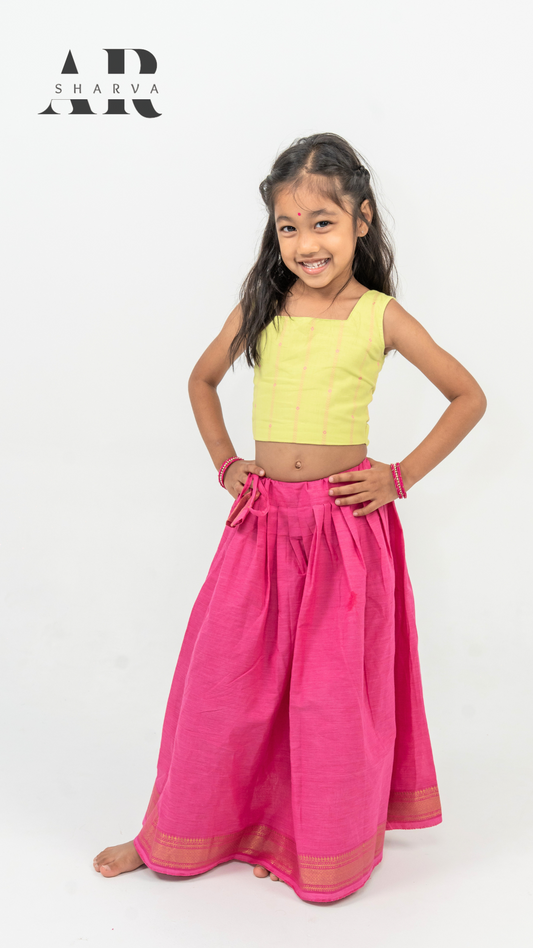 Hot Pink x Lime Sunshine Handloom Pavadai