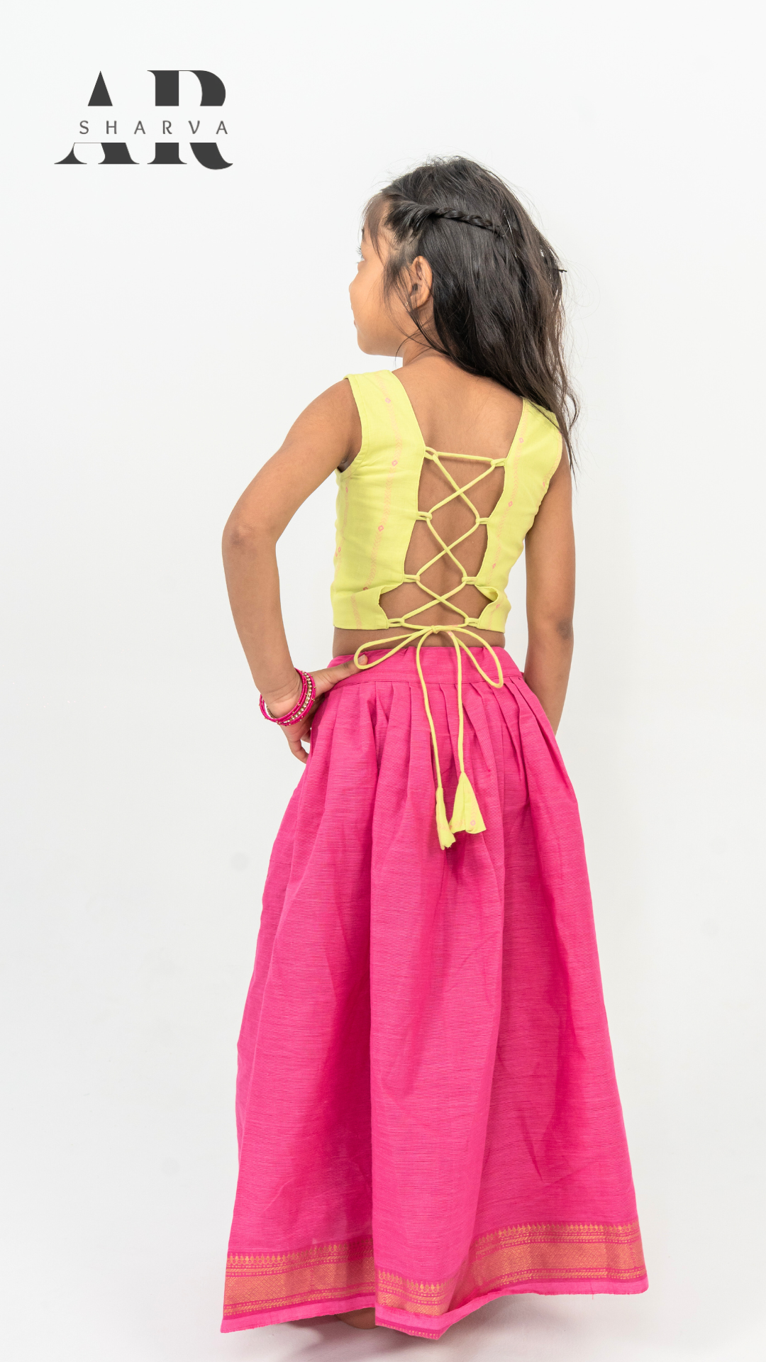 Hot Pink x Lime Sunshine Handloom Pavadai