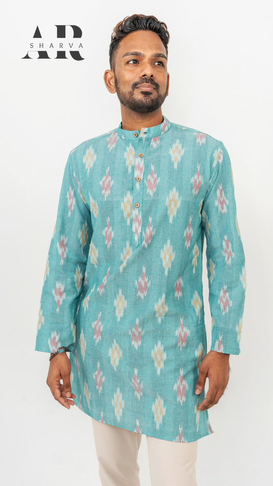 Aqua Multi‑Colour Ikat Kurta