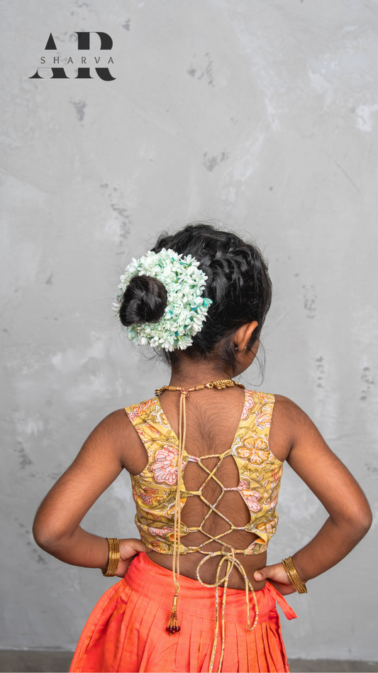 Olive Florals & Tangerine Pavadai Set