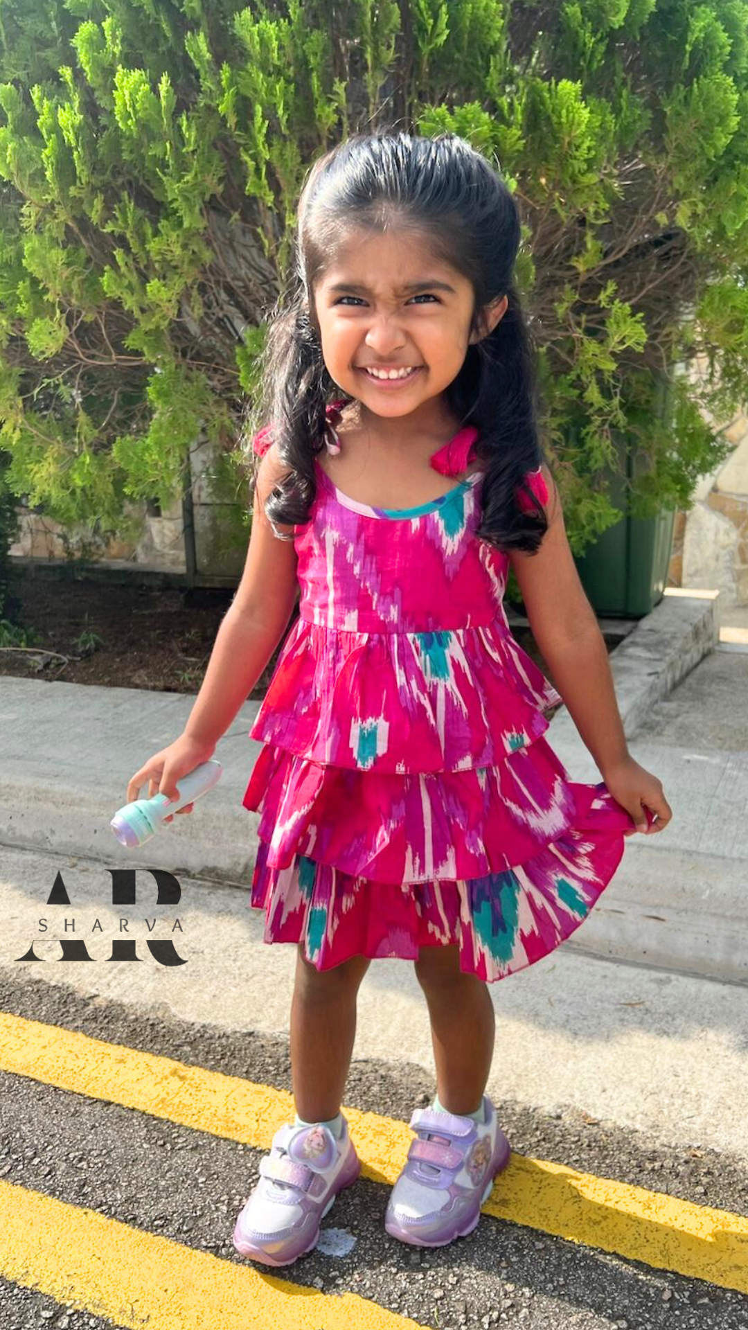 Pink Ikat Tiered Dress