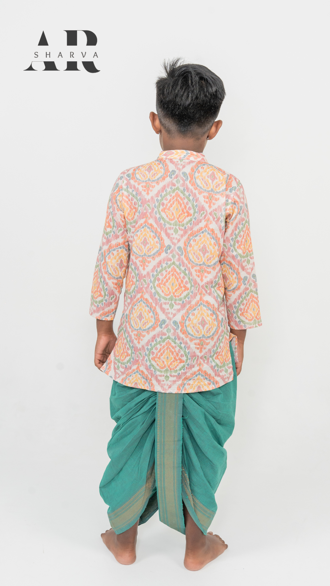 Peachy Kurta Emerald Dhoti Set