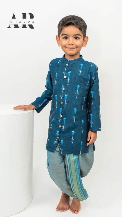 Navy blue Ikat kurta dhoti set