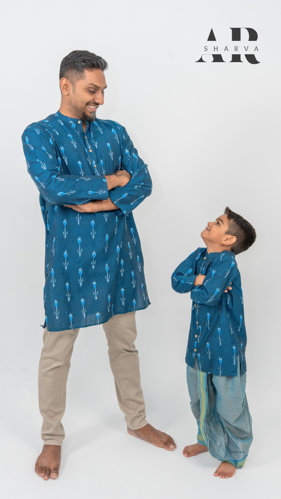 Navy blue Ikat kurta dhoti set