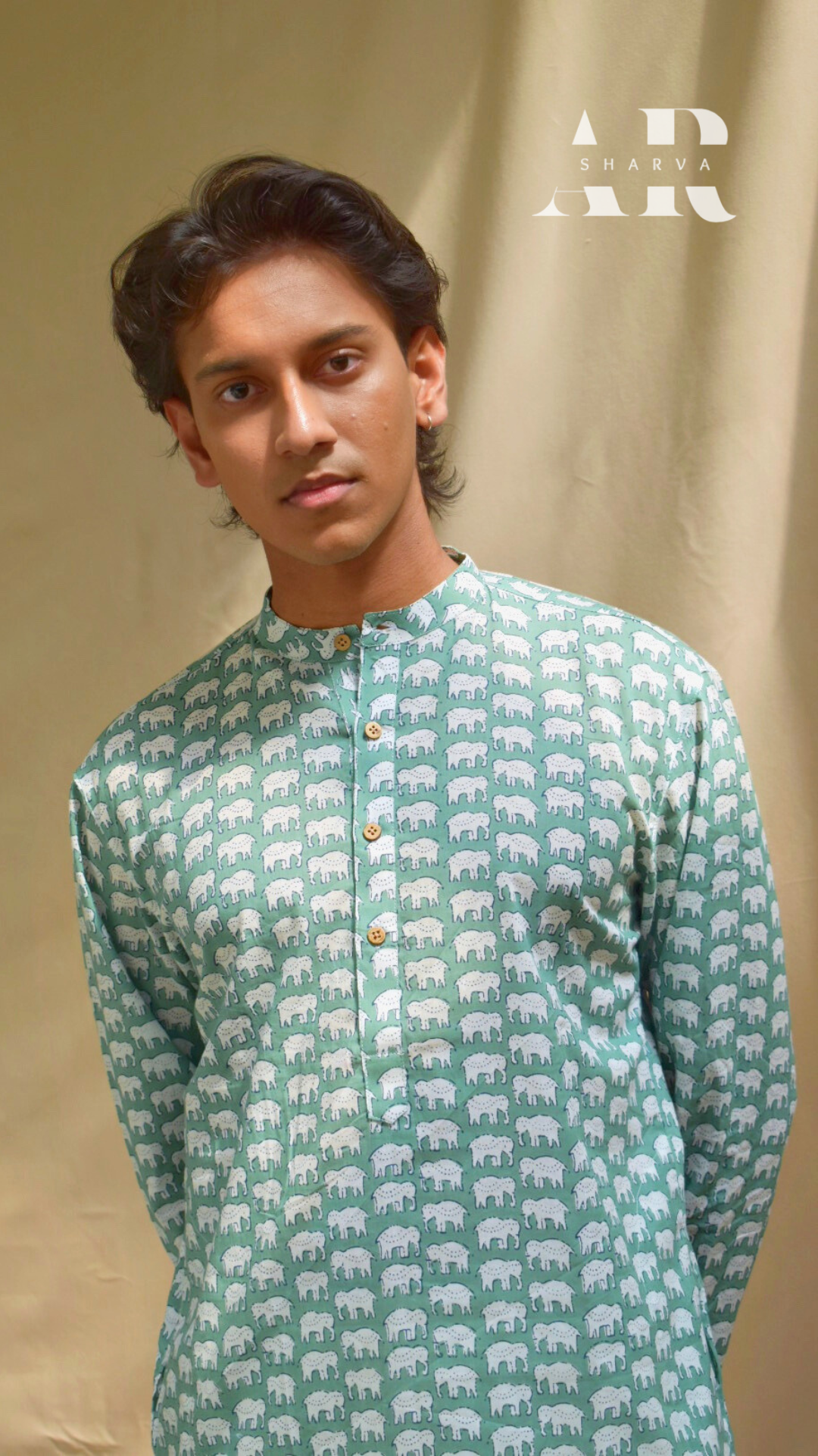 Green Elephant Print Kurta