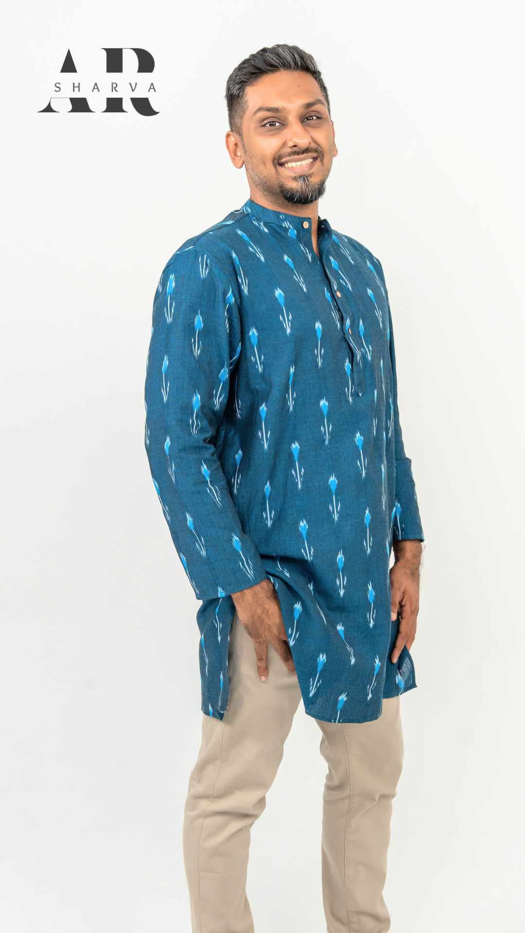 Navy Blue Ikat Kurta