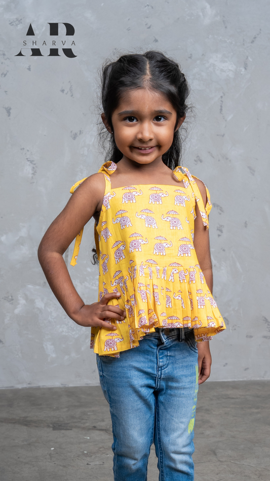 Girls elephant print peplum top