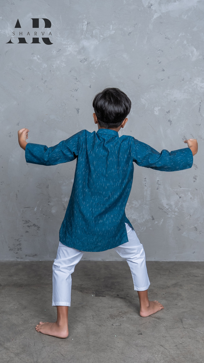 Dark Teal Ikat Kurta
